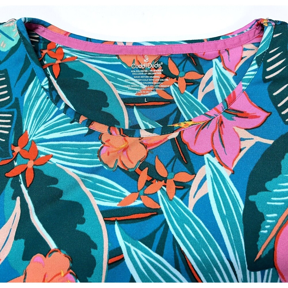 Cuddl Duds Women’s Tropical Floral Lounge Pajama Round Neck Top Tee Size Large - Picture 8 of 16